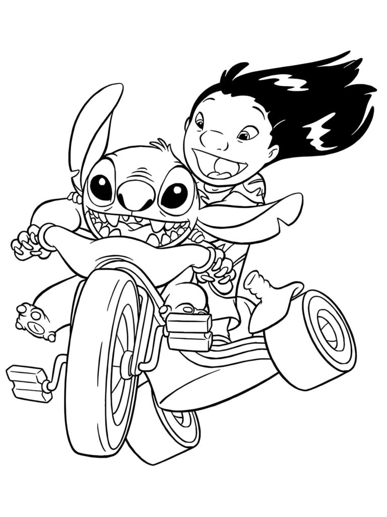 Lilo et Stitch dessin sur le vélo pour imprimer