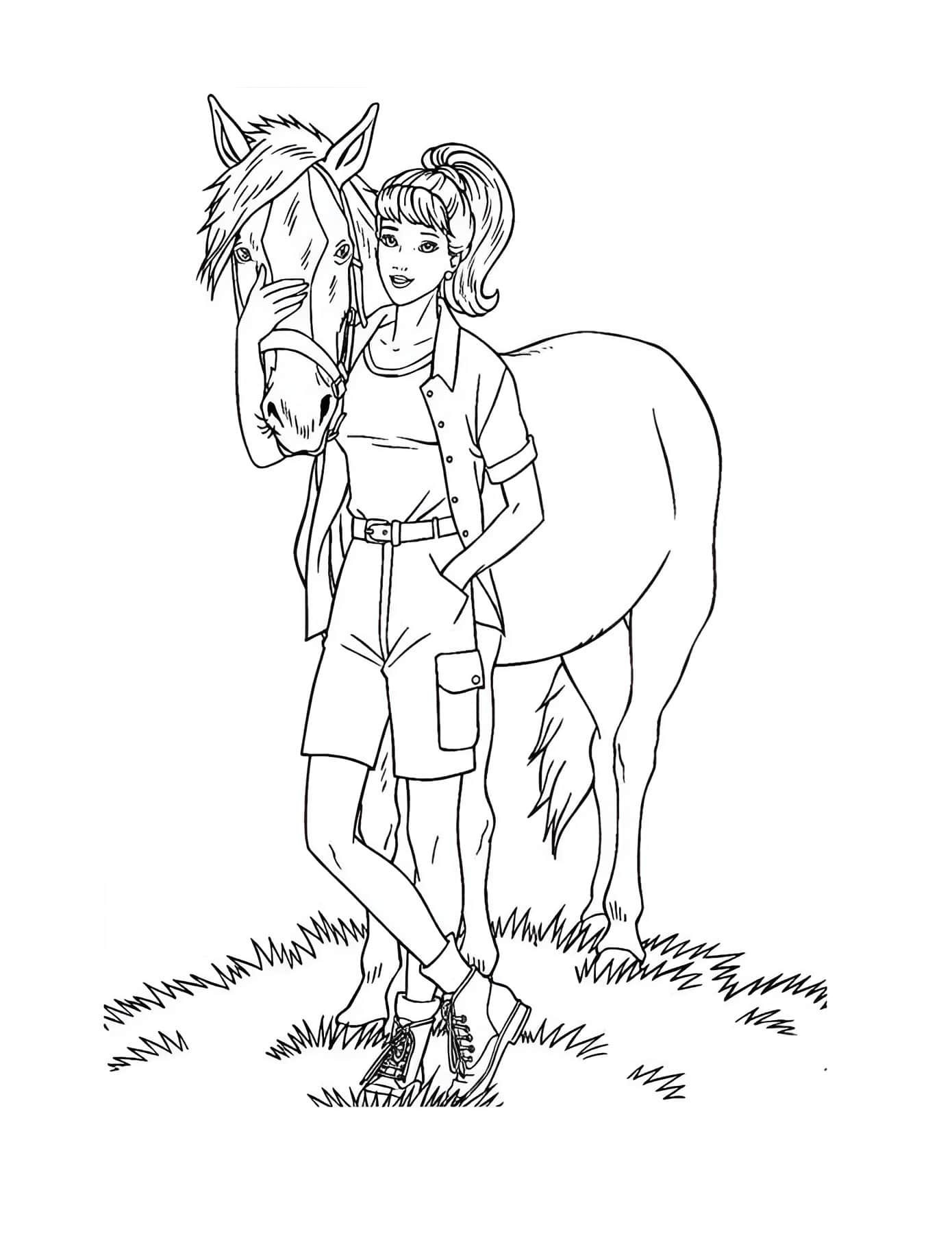 Dessin Barbie avec cheval de coloriage Image à colorier Barbie