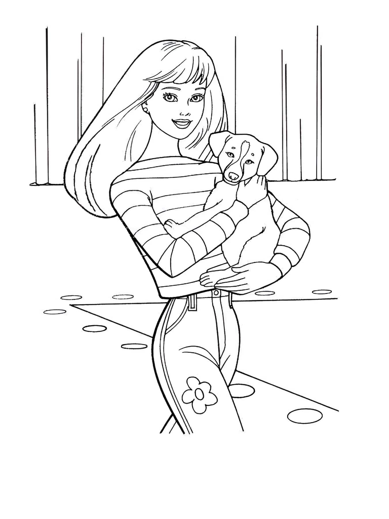 Dessin Barbie avec un chien de coloriage Image à colorier Barbie