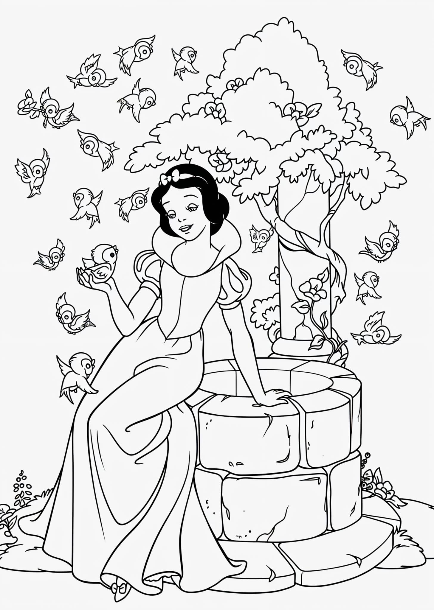 dessin-de-Blanche-Neige-au-puits-à-colorier Image à colorier Blanche Neige