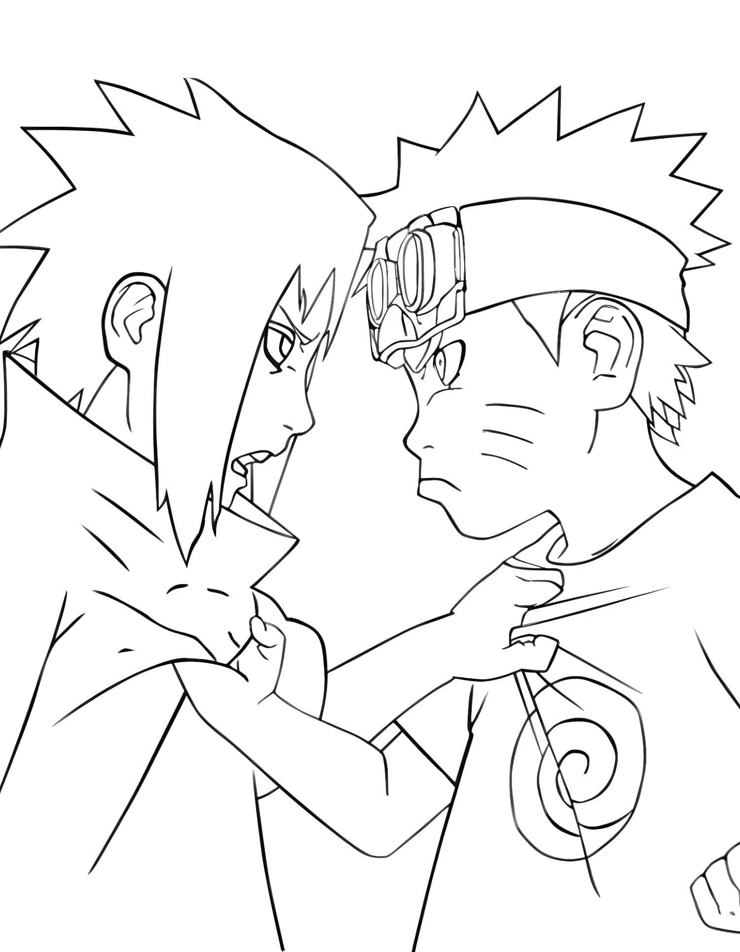 Dessin Naruto et Sasuke se disputant à imprimer Image à colorier Naruto