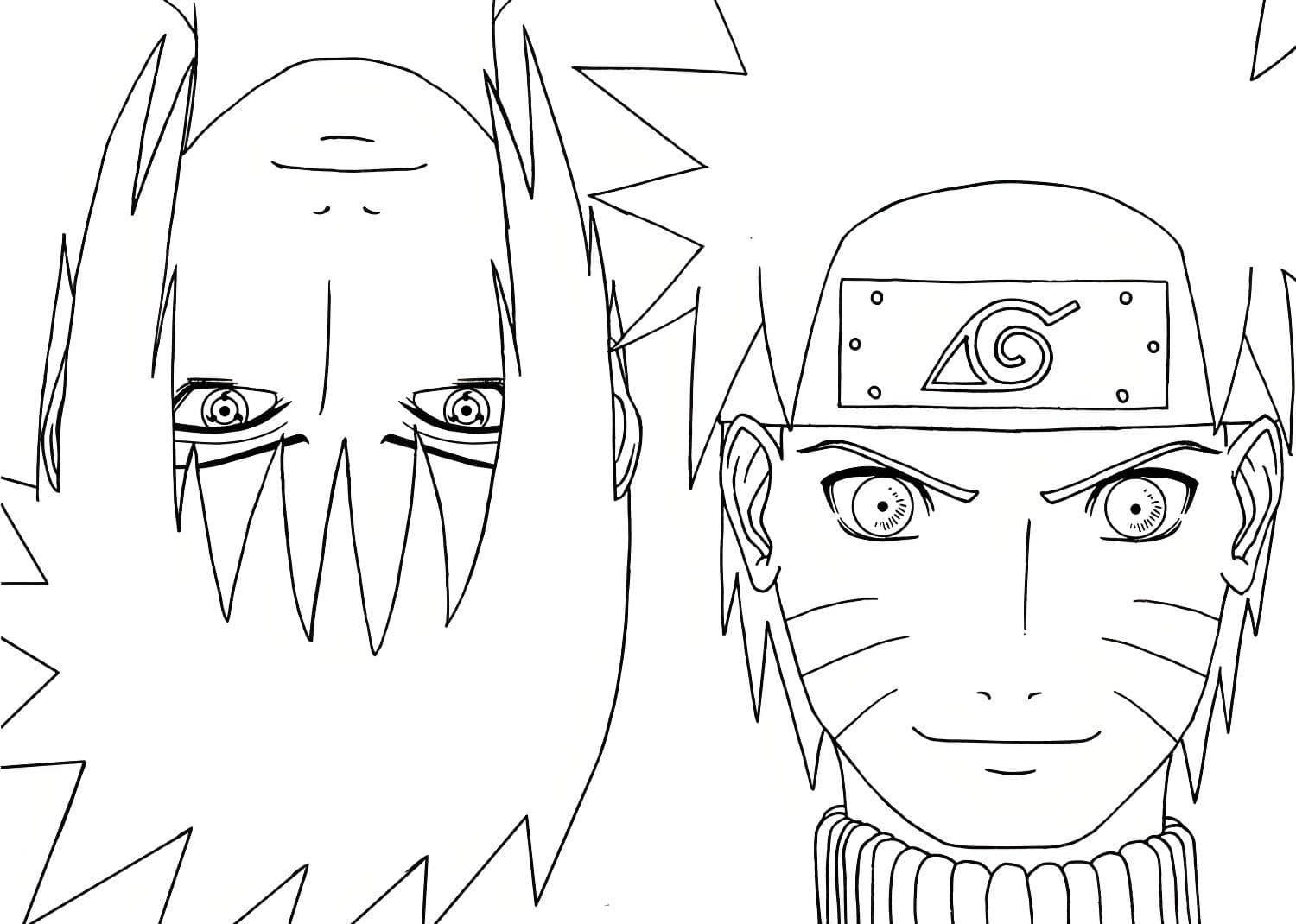 Le design des visages de Naruto et Sasuke pour la coloration Image à colorier Naruto