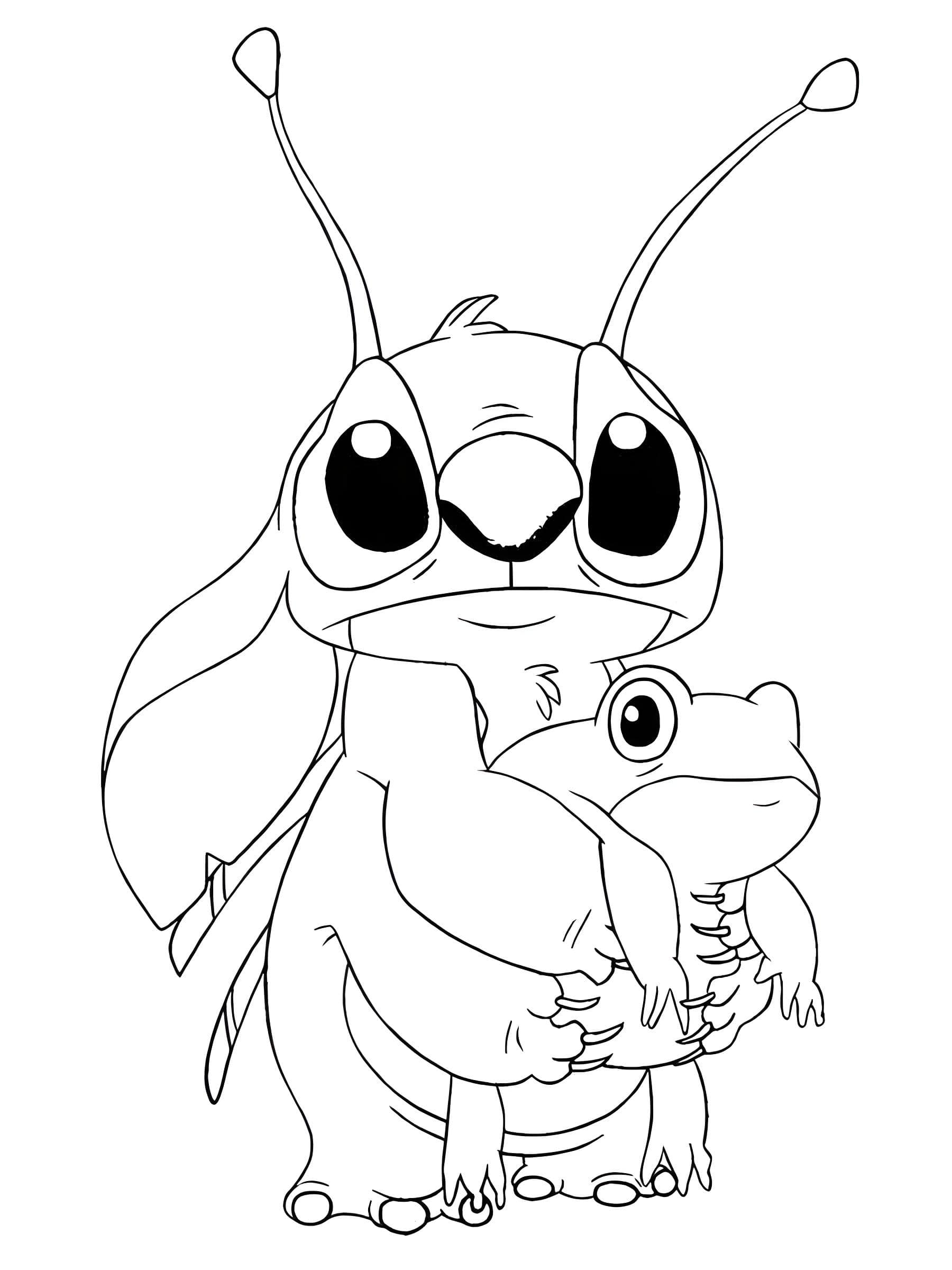 Lilo et Stitch Angel avec grenouille à colorier Lilo et Stitch Angel avec grenouille à colorier